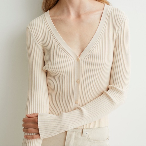 H&M Sweaters - Light beige rib knit cardigan